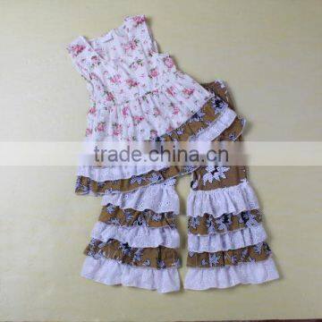 bulk wholesale clothing sleeveless floral print dress set kids designer clothes girls boutique clothing sets