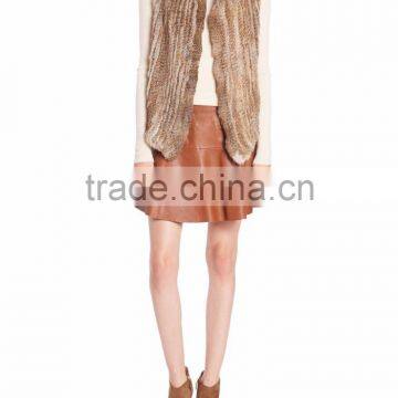 YRFUR YR014 Natural Brown Basic Model Apparel Top Quality Real Rabbit Knitted Fur Vest photo-3