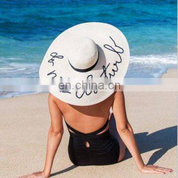 Embroidery Letters Straw Hat Summer Sun Hat Large Brimmed Hat Beach Hat