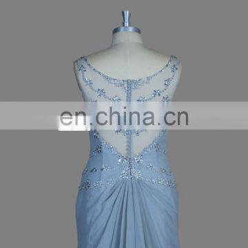 Real Sample Sleeveless See Through Back Beaded Chiffon Evening Dress Women With Train photo-2