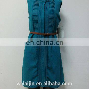 Woman's Classic Pleated Front Button Open Shirt Dress Made of Chiffon Crepe photo-2