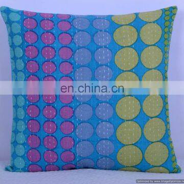 Indian Cotton Polka Dot Turquoise Handmade Hand Quilted Kantha Cushion Cover Kantha Throw Pillow Cover Stylish Deocrative Art