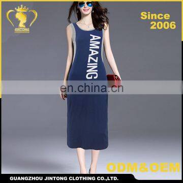 Hot sale design O-neck letter printed cotton sleeveless dress