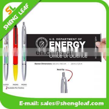 Silver barrel pull out banner pens with plastic