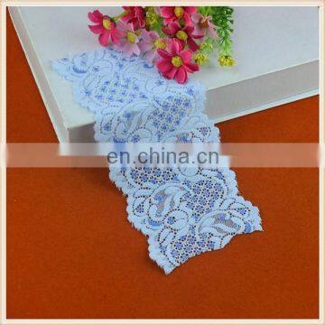 high quality fashion fancy design blue color elastic knitted lace trims for clothing