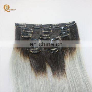 Grey hair clip in extensions,clip in hair extension 100% human for black women