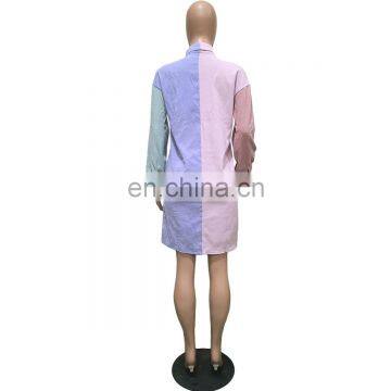 New Office Lady Plus Size Women Female Color Matching Elegant Shirt Dress photo-5