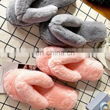 Fashionable Sandals Fur Slides Rabbit Fur Furry Wholesale Comfortable Soft Solid Colors Slippers for Women