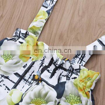 2019 Cotton Infant off Shoulder Yellow Top + Girls Floral Bee Print Rompers Set Infant Romper 2Pcs/Set photo-4
