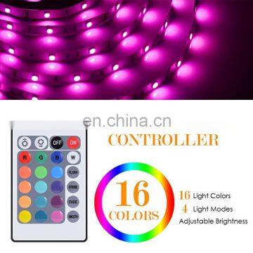 Colored SMD 3528 RGB Led Lights Strip 5M Set With Remote DC12V Power Adaptor