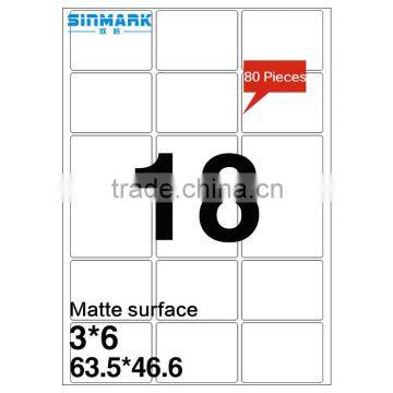 SINMARK Matte surface 64mm*47mm waterproof laser printer sticker paper