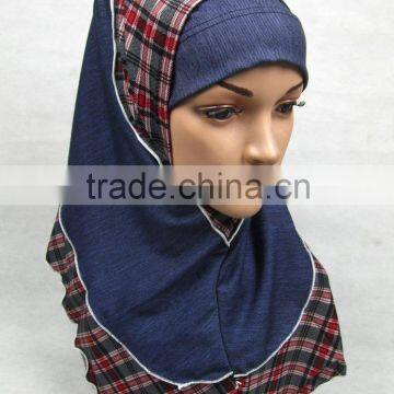 PT001 new Elastic Denim spring islamic scarf 2pcs hejab Two pieces muslim hijab