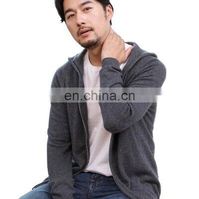 Custom men 100% cashmere hoodie sweater with zipper