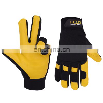 HANDLANDY High Quality Yellow Soft Goatskin Safety Working Leather Gardening Gloves Light Duty Mens Leather Gloves