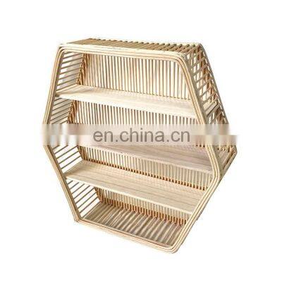 Wholesale High Quality Hexagon bedside wicker Hanging organizer shelf For Living Room