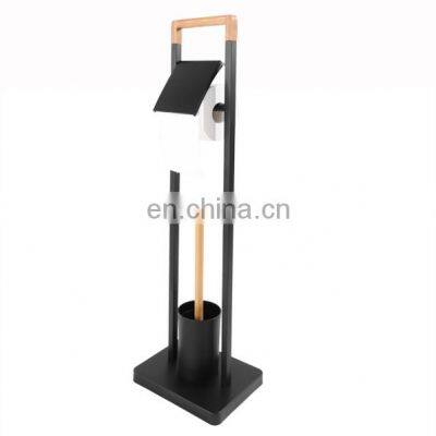 Bamboo and Steel Powder Coating Toilet Paper Holder Popular Bathroom Paper Holder New Design Standing Toilet Paper Holder T photo-3