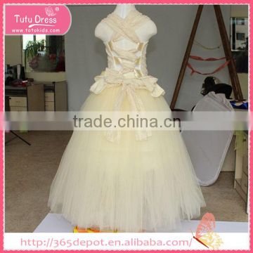 Voile Fabric beige backless braces dress with ribbon tulle skirt children frocks designs                        
                                                                                Supplier's Choice