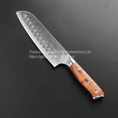 Kitchen Knives VG10 Damascus Steel Santoku Knife with Rose Wood Handle Cooking Utility Slicing Chef Knife