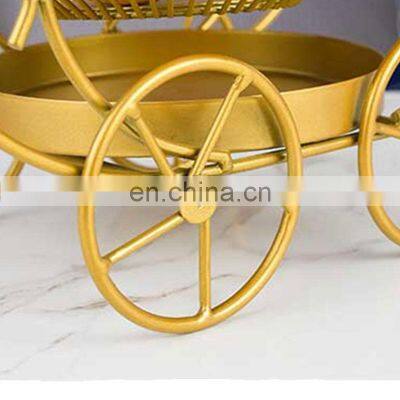 Tricycle Large Gold Black Vegetable Storage Metal Wire Dry Mesh Stand Bowl Decorative Fruit Display Basket