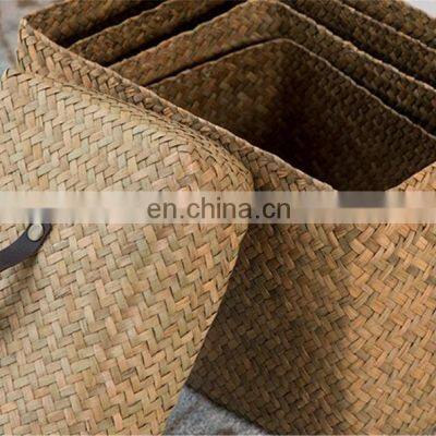 Hand Woven Straw Basket With Cover Seagrass Square Basket House Decor Handmade Natural Gift
