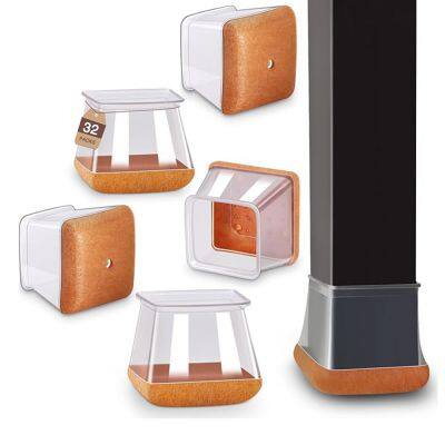 24 Pcs Chair Leg Floor Protectors Square, Silicone Chair Leg Covers Caps for Hardwood Floors With Wrapped Felt, Furniture Feet Protector Pads
