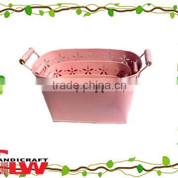 set of 3 hand made and durable trapezidal shaped home storage buckets with handle and flower patterns