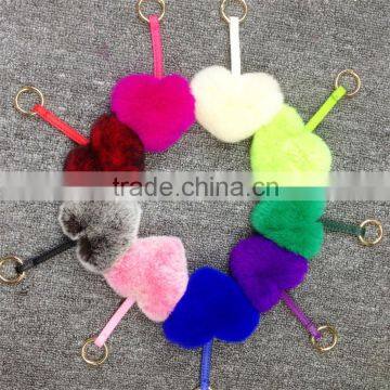 Hot Sale Heart Shape Real Rex Rabbit Fur Key Chain