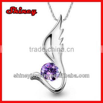 Romantic zirconia silver stock angle wing pendant