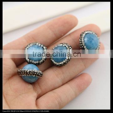 LFD-0086B Natural Blue Gemstone Loose Beads, Round Ball Shape Beads, with Crystal Rhinestone Paved Druzy Connector Jewelry