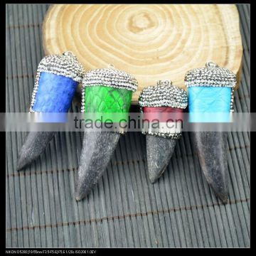 LFD-0051P ~ Wholesale New Style Mixed Color Snakeskin Ox Horn Pave Rhinestone Crystal Charms Necklace Pendant Jewelry