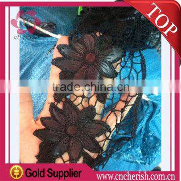 2016 new design PU flower China fabric market summer dresses sexy embroidery crochet lace for dress 8cm