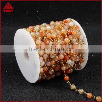 Gemstone Bead Chain Round Red Agate Bead Necklace Chain Wire Bracelet Chain Jewelry Making photo-2