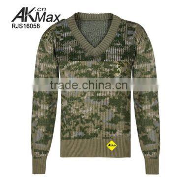 V-neck Woodland Army Style 50% Wool Military Pullover Sweater