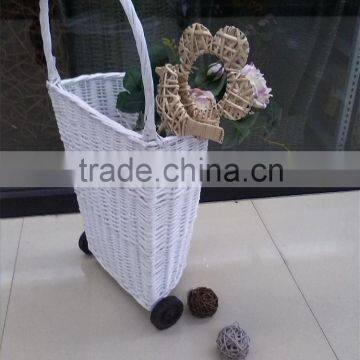 wicker shopping basket with wheels