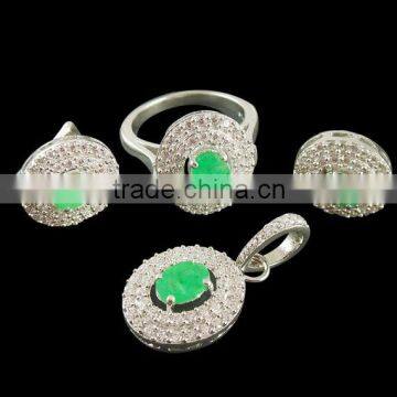 92.5 Sterling Silver Emerald Wedding Four Sets Rhodium Earrings Pendant Ring Combo Set Russian Look Vibgyor Trustable Wholesaler