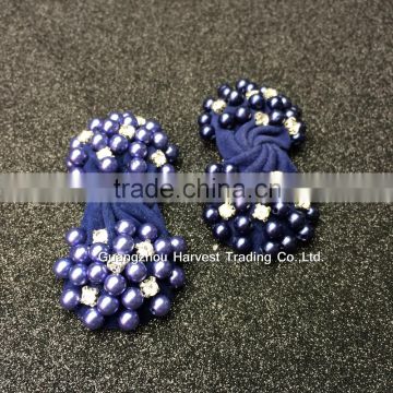 Pearl Rhinestone Bow Fabric Bow Applique