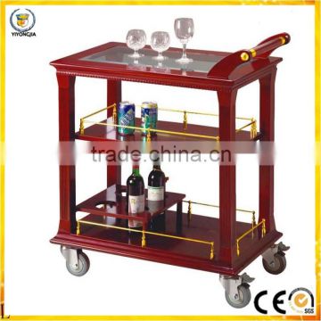 three layer wooden pillar Luxury hotel wood wine three layer liquor trolley service cat for Airplanes hotel or restaurant