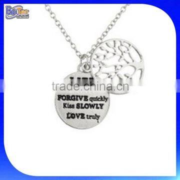 Custom Engraved Round 925 Sterling Silver Tree Of Life Pendant Chain Charm Necklace