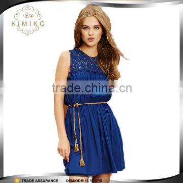 New Arrival Women Blue Elegant Short Casual Dress With Pleat