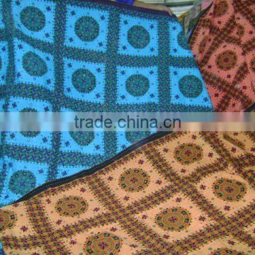 INDIAN BEDSPREADS-HANDMADE KANTHA WORK BEDSPREADS WITH MIRRORWORK