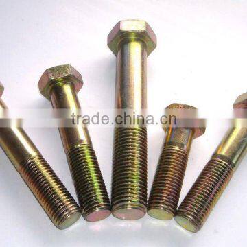 Color zinc-plated hex head full/half thread Carton steel bolts