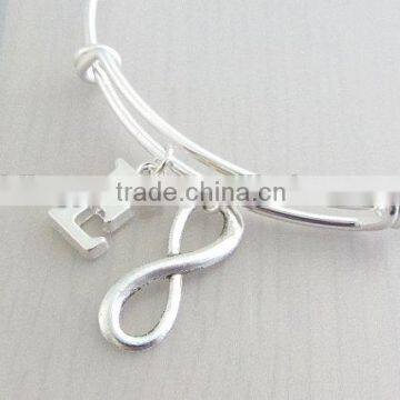 Custom Silver Initial Charm Bangle Infinity