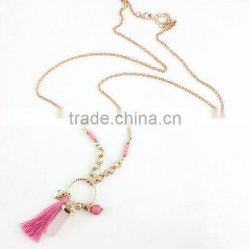 2015 Newest Long Tassel Pink Natural Stone Pendant Necklace