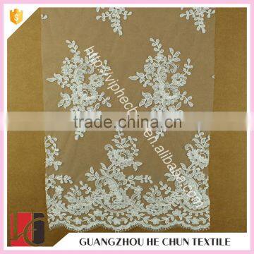 HC-4878-1 Hechun Exquisite White Mesh Made Stretch Chantilly Bridal Lace Fabric