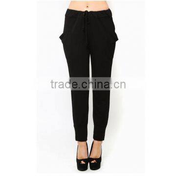 Women black skinny leg harem pant drawstring sweatpants