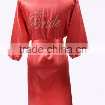 Red Rhinestone Women Bridesmaid Satin Kimono Bath Robes Wholesale