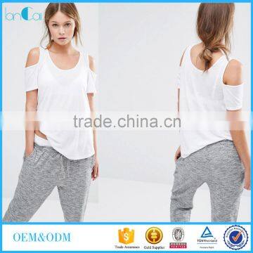 Fashion Design Women Sport t Shirt off Shoulder Short Sleeve t Shirt Printing