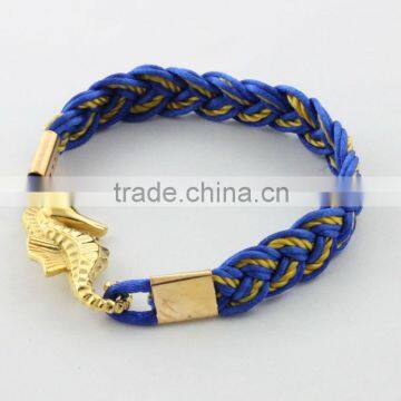  supplier fashion jewelry, 2014 blue braided rope bracelet with gold horse