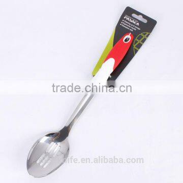 TSY003-SLS Stainless Steel Slotted Spoon with White PP and Red TPR handle Mirror Finished Kitchen Tool