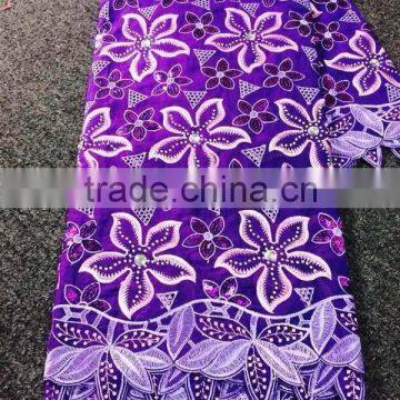 Purple design 100% cotton sequin embroidery fabric